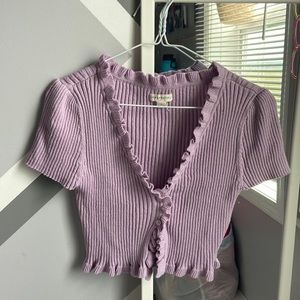 Aeropostale purple ruffled button down shirt